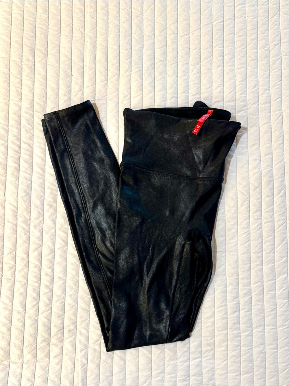 SPANX Black Faux-Leather High-Rise Leggings - Medium